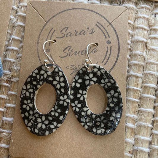 Black and Cream Floral Earrings