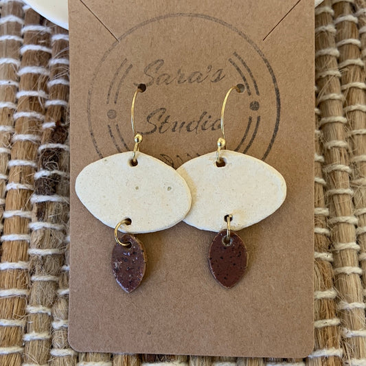 Two tiered cream and brown dangle earrings