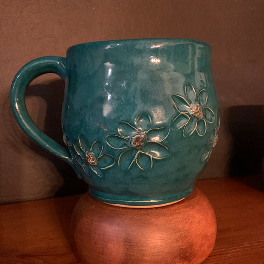 Hand Carved Deep Turquoise Mug