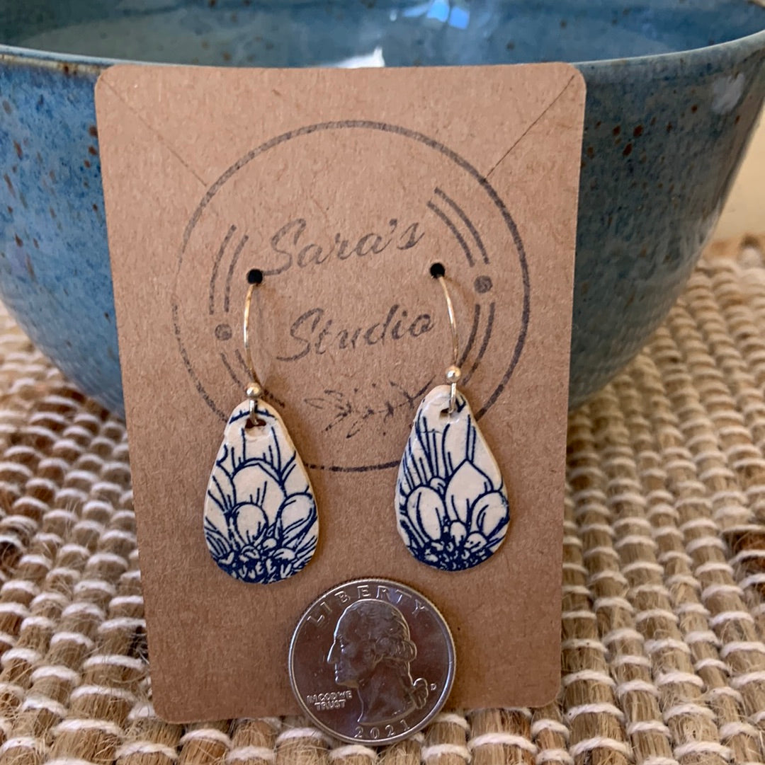 Blue Flowers Stoneware Earrings