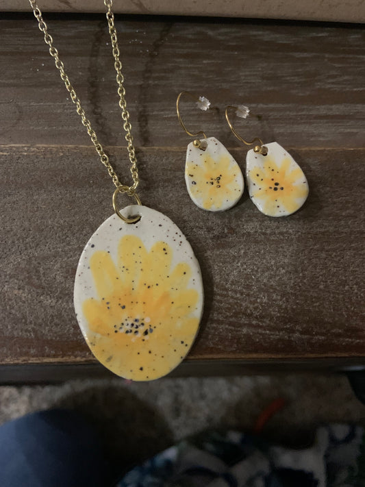 Hand Painted Earrings & Pendant