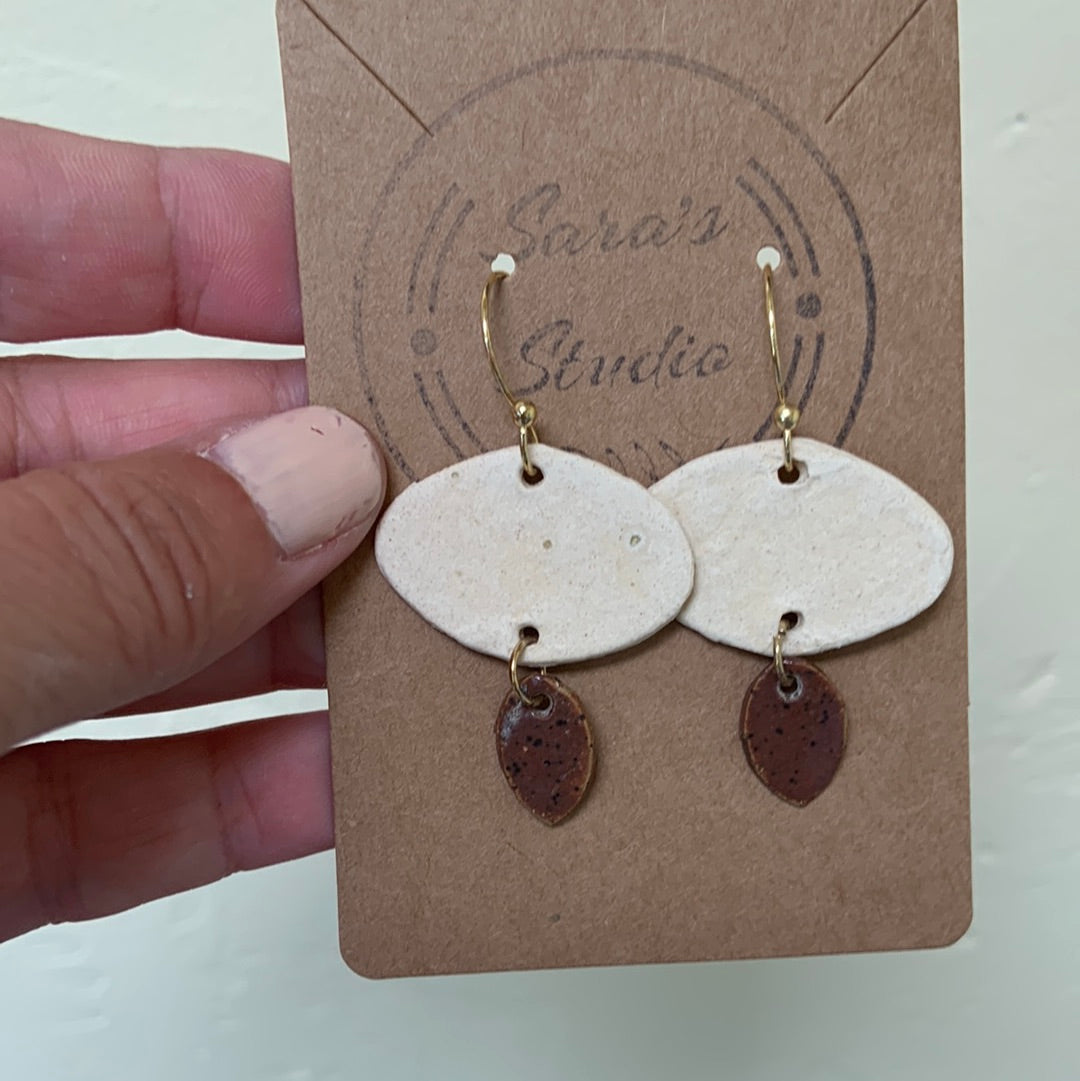 Two tiered cream and brown dangle earrings