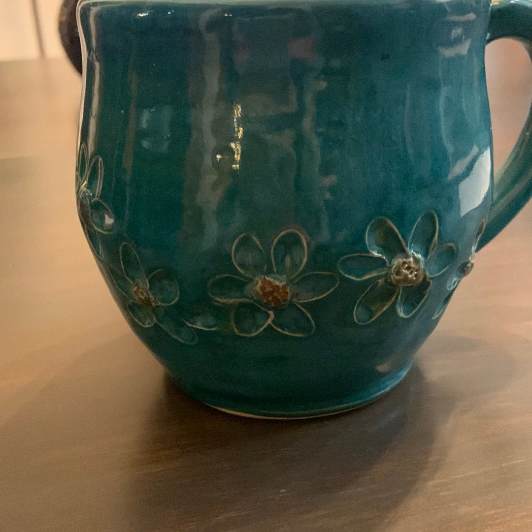 Hand Carved Deep Turquoise Mug