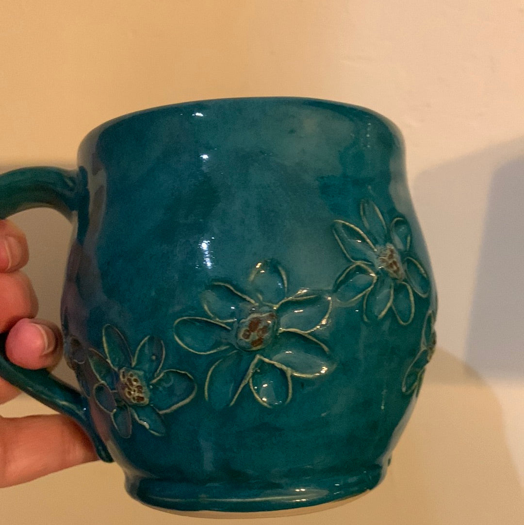 Hand Carved Deep Turquoise Mug