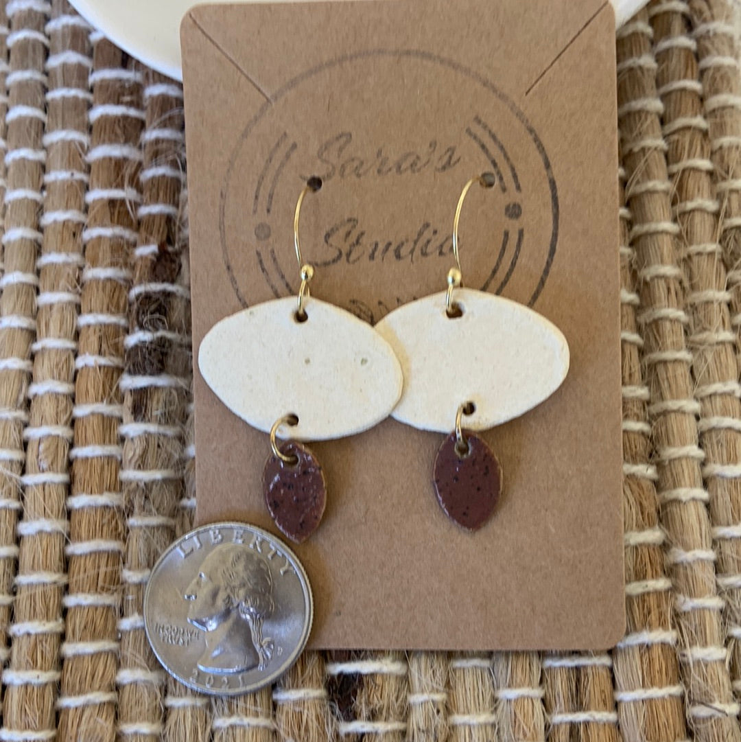 Two tiered cream and brown dangle earrings