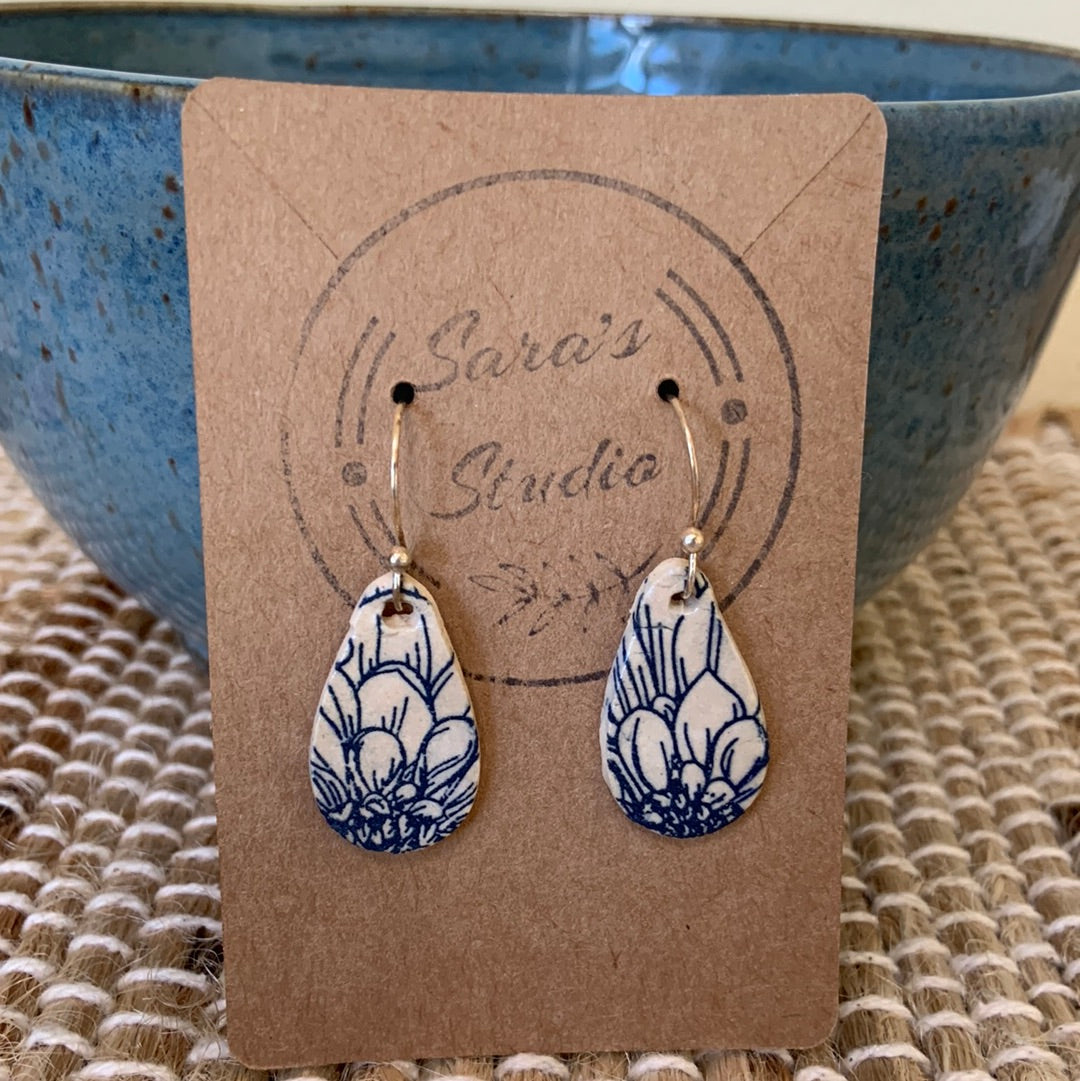 Blue Flowers Stoneware Earrings