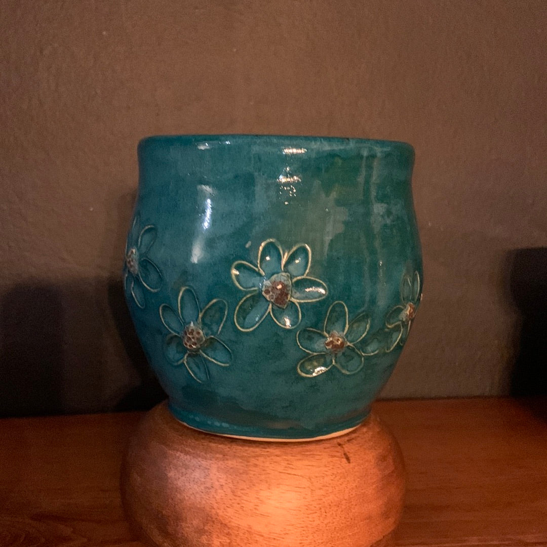 Hand Carved Deep Turquoise Mug